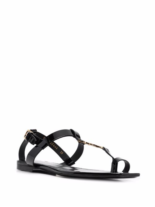 Sandali Cassandra in pelle nera con logo Saint Laurent | 664520B8IKK1000